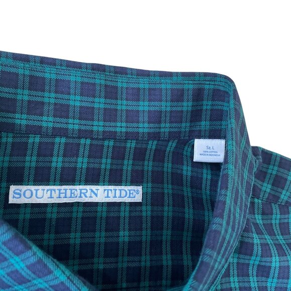 Southern Tide Men's Size Large Long Sleeve Button-Down Plaid Shirt Blue Green - Picture 2 of 5